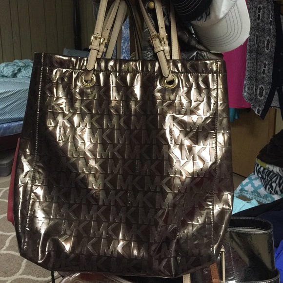 Michael Kors bronze metallic tote bag