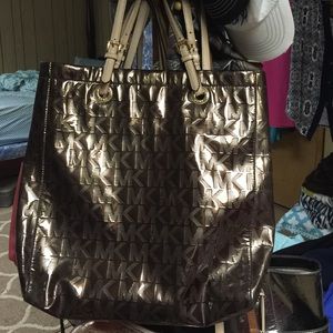 Michael Kors bronze metallic tote bag