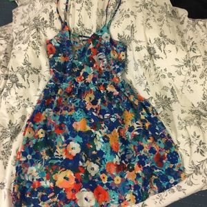 Aqua Dress - Monet Floral Cross Back