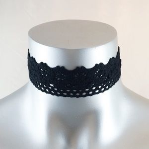 NEW 1" WIDE BLACK CROCHET LACE CHOKER NECKLACE