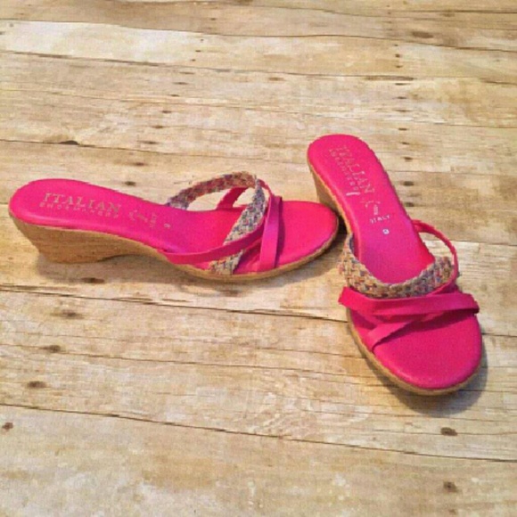 Hot pink wedge sandals