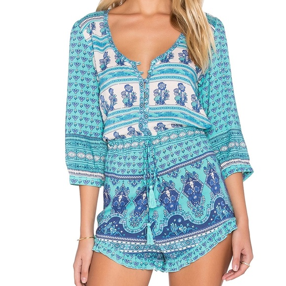 Spell Aqua Sunset Road Romper Size Small