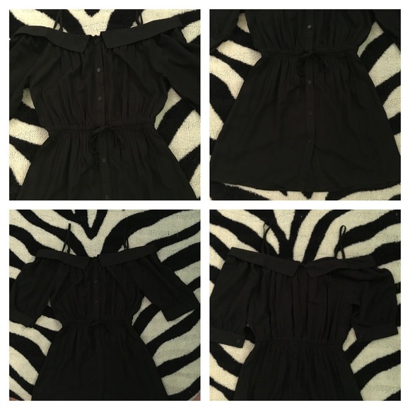OFF THE SHOULDER BLACK BUTTON UP DRESS WITH STRAPS - Picture 4 of 4