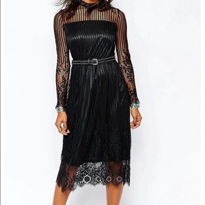 ASOS Boohoo Long Sleeve Black Lace Midi Dress