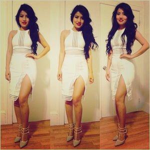 White bodycone dress with slit
