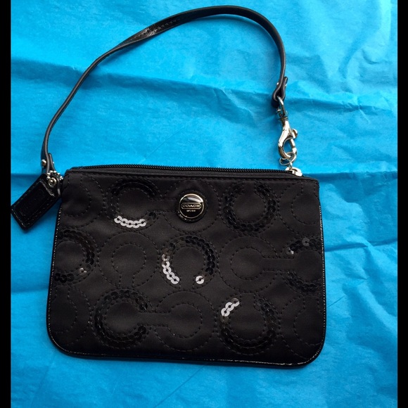 COACH black wristlet W sequin accents - Picture 2 of 4