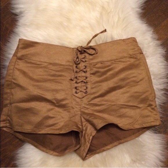 Suede tan lace up shorts