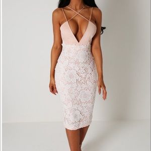 Blush/ white crochet midi dress