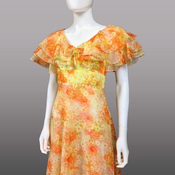 [SOLD]VINTAGE 70s PROM DRESS Formal FRILLS  Ruffle - Picture 2 of 5