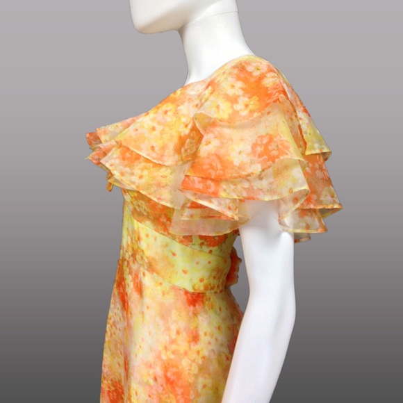 [SOLD]VINTAGE 70s PROM DRESS Formal FRILLS  Ruffle - Picture 3 of 5