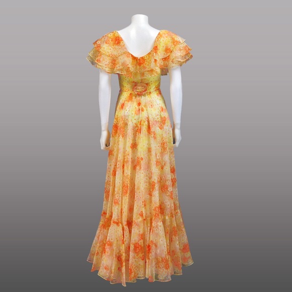 [SOLD]VINTAGE 70s PROM DRESS Formal FRILLS  Ruffle - Picture 4 of 5