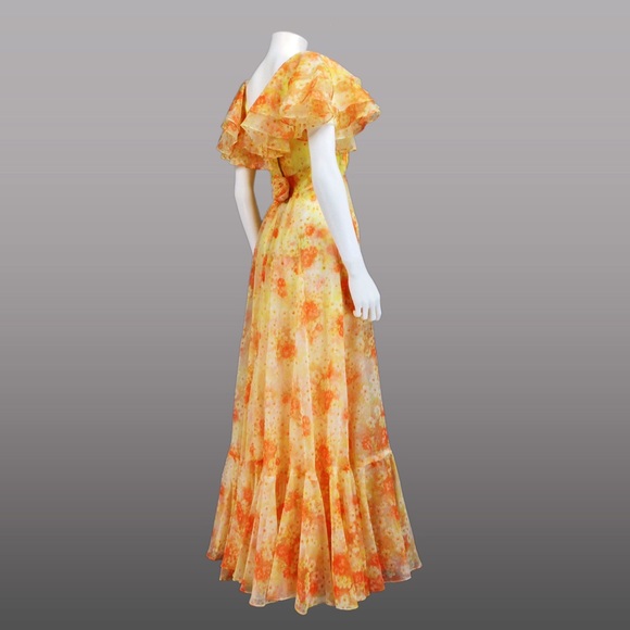 [SOLD]VINTAGE 70s PROM DRESS Formal FRILLS  Ruffle - Picture 5 of 5