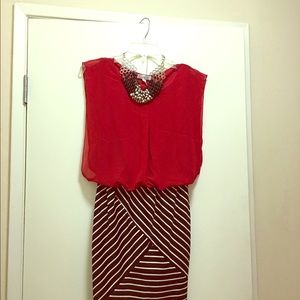 asymmetrical blouson dress w/gorgeous chiffon top.