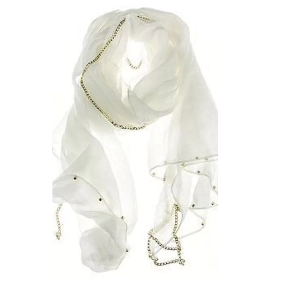 Donnadiosa Accessories - B125 Off White Gold Metal Chain & Stud Scarf