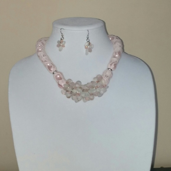 Pink Lace Cluster Necklace
