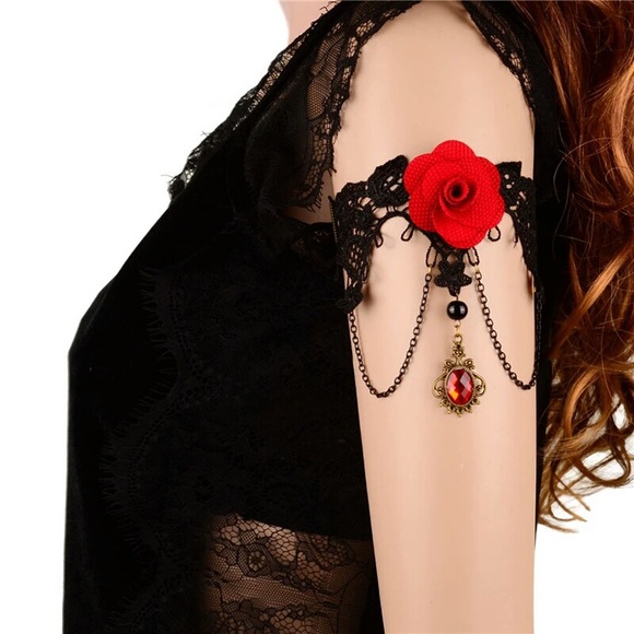 Accessories - Handmade Black Rhinestone Drop arm Black Lace Ar