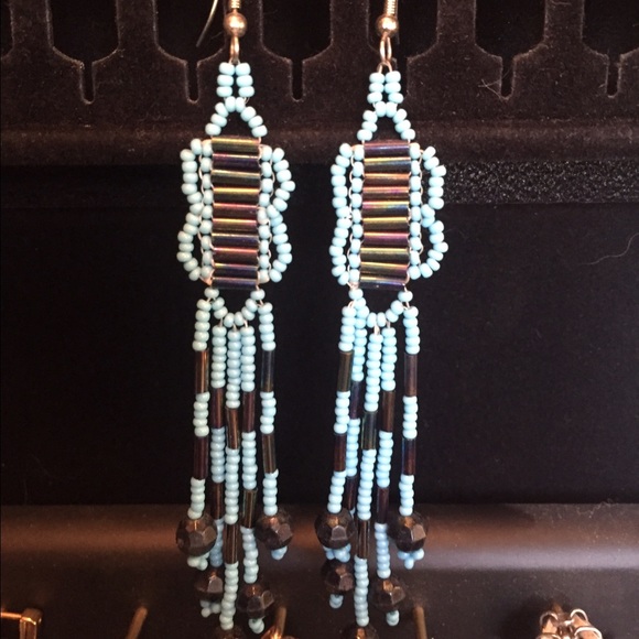 Turquoise beaded dangly earrings