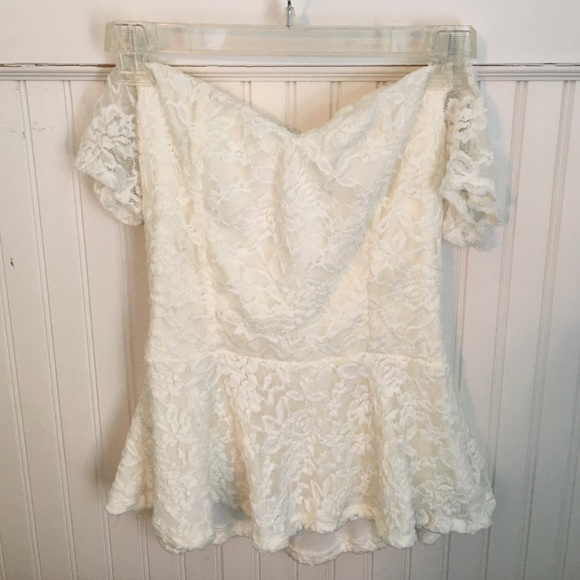 Tobi cream lace peplum top