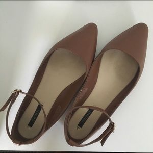 Brown Pointed Flats w/ Ankle Strap