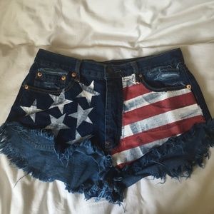 American flag denim shorts
