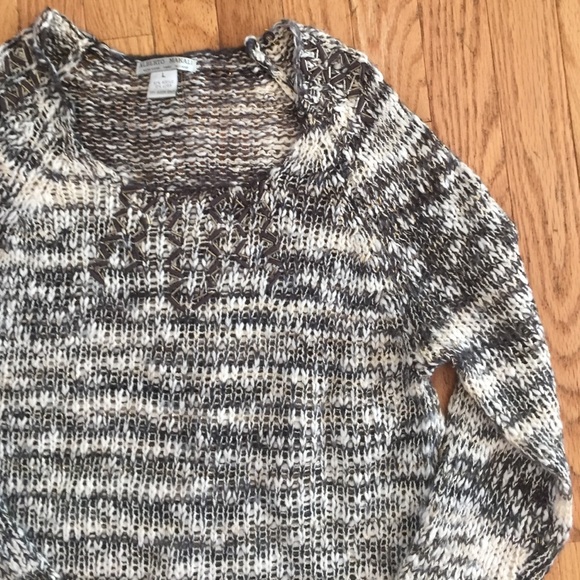 Sweater with beaded & stitched design at neckline