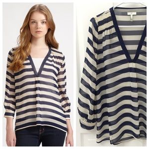 Joie Semisheer Striped Silk Blouse Tunic