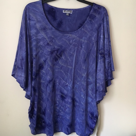 JM Collection Plus Size Butterfly-Sleeve Printed T - Picture 2 of 3