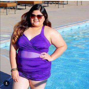 One piece/tankini with tummy mesh accent!
