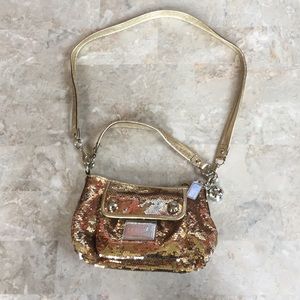 Coach Poppy cross body sequin gold bag