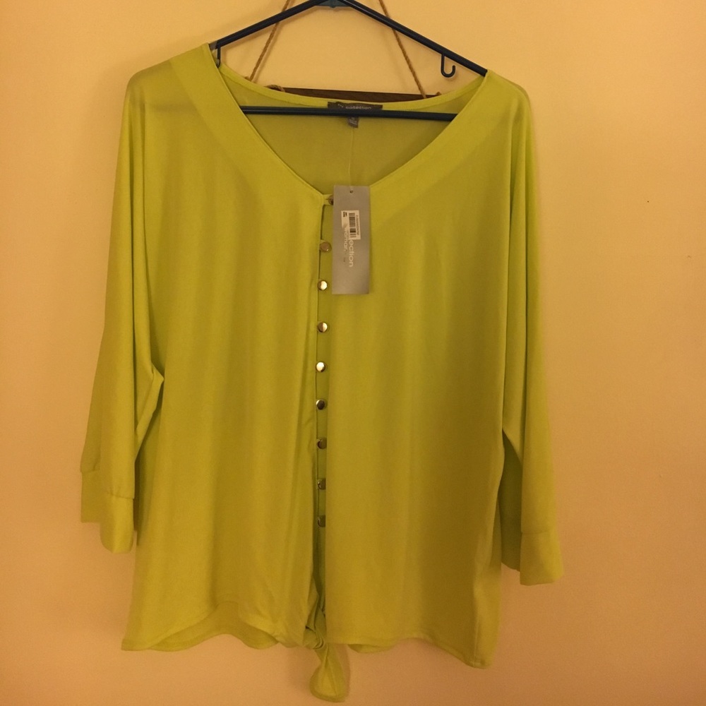NY Collection Plus Size Button-Front Tie-Waist Top - Picture 2 of 2
