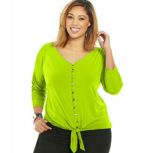 NY Collection Tops - NY Collection Plus Size Button-Front Tie-Waist Top
