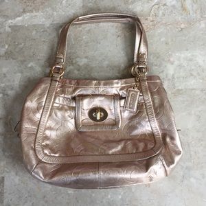 Large Coach leather satin pink tote