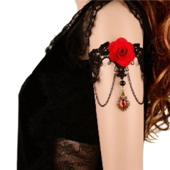 Accessories - Women Handmade Black Rhinestone Drop Black Lace Ar