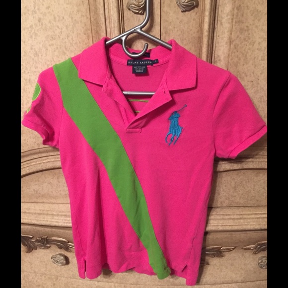 Ladies Ralph Lauren pink skinny Polo pony shirt S