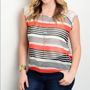 👑plus Size Top Red Black Ivory