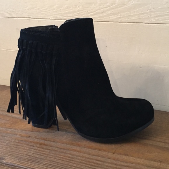 Black Suede Fringe Booties
