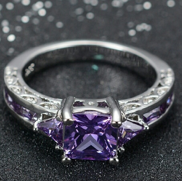 Jewelry - NWOT Purple Amethyst White Gold Filled Ring Size 7