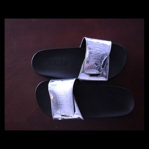 Womens Victoria Secret silver black sandals/slides