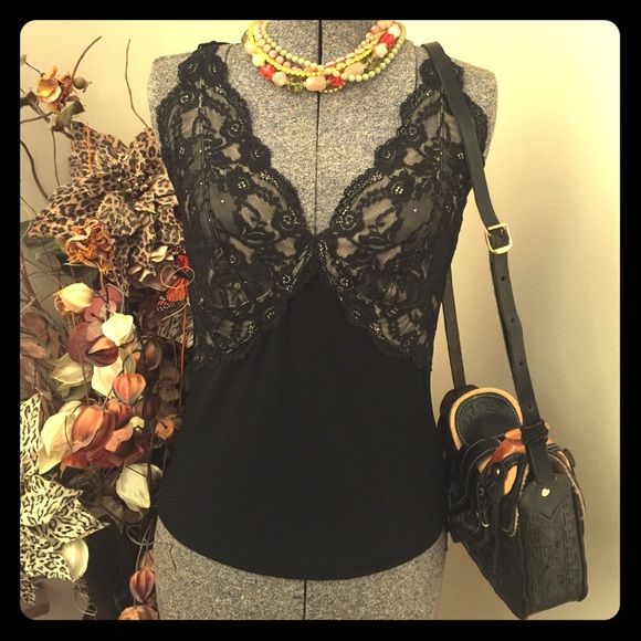 Express Tops - ✨EXPRESS✨ Stretchy Black Lace Detail Top