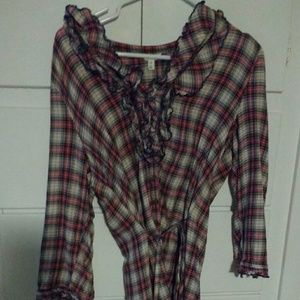 Plaid tunic with ruffles