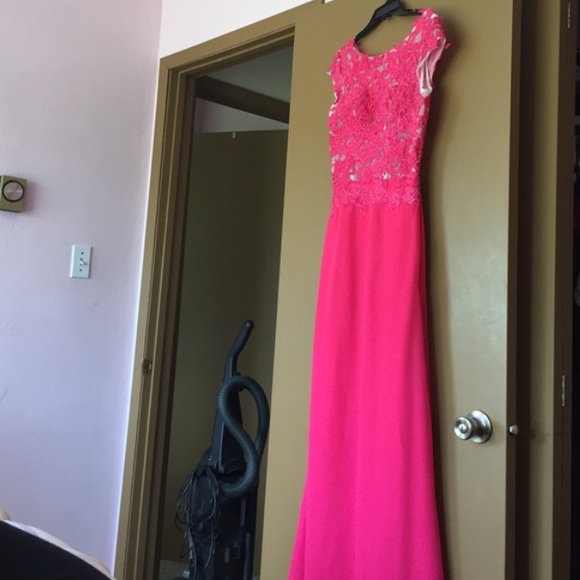 Pink evening gown dress lace bodice high quality