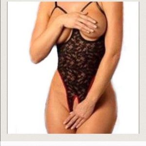 Sexy Black/Red Open Breast & Crotchless Lingerie