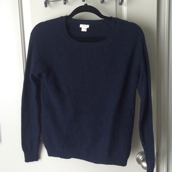 Navy sweater with brown leather sleeves