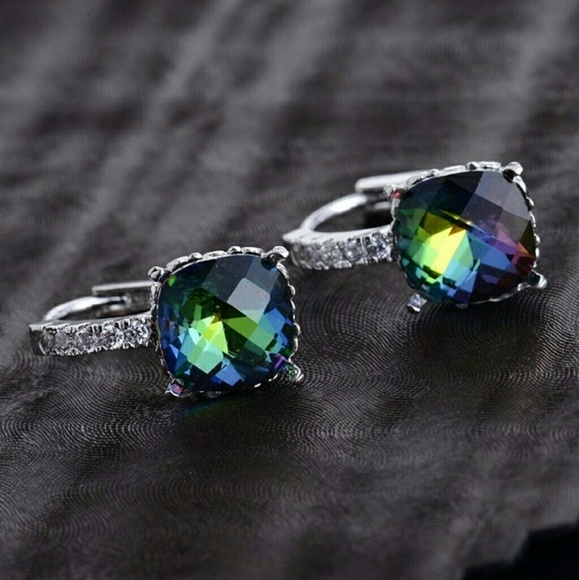 White Gold Filled Rainbow Mystic Fire Earrings - Picture 4 of 4