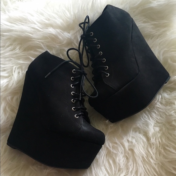 Lace up wedge booties