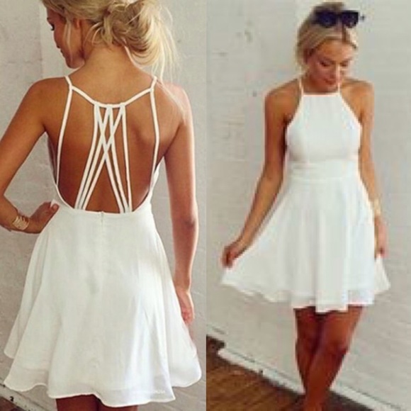 SOLD White Spaghetti Strap Backless Chiffon Dress