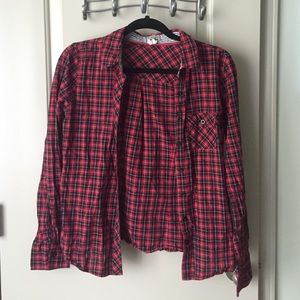Red plaid button down