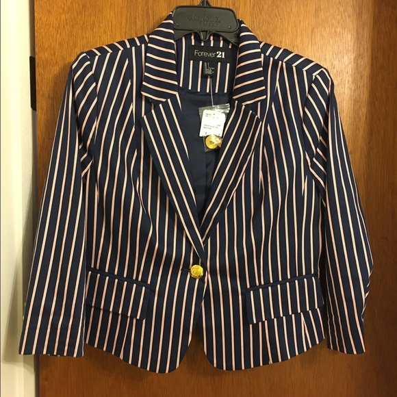 Striped F21 blazer with gold buttons