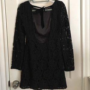 MM Couture Open Back Lace Black Dress Small