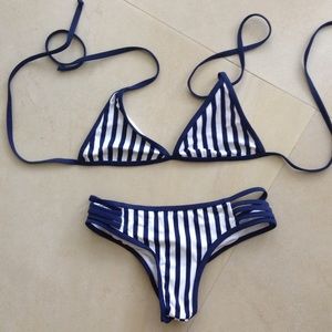 Blue and white striped bikini